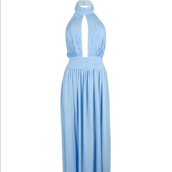 Fame and Partners Powder Blue Halter Ballgown with Split - Picture 5 of 13